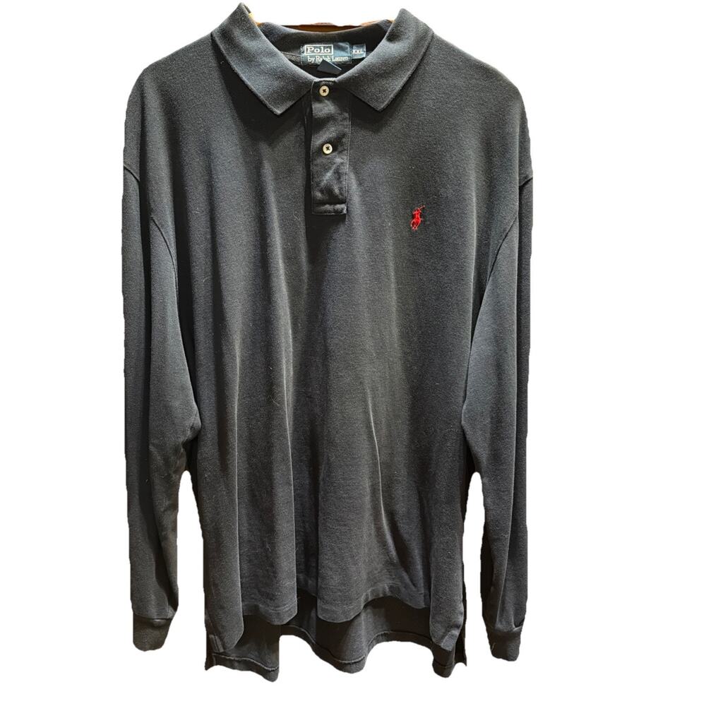 Polo Ralph Lauren Polo Shirt Men Sz 2XLT Tall Black Long Sleeve Red Polo Pony
